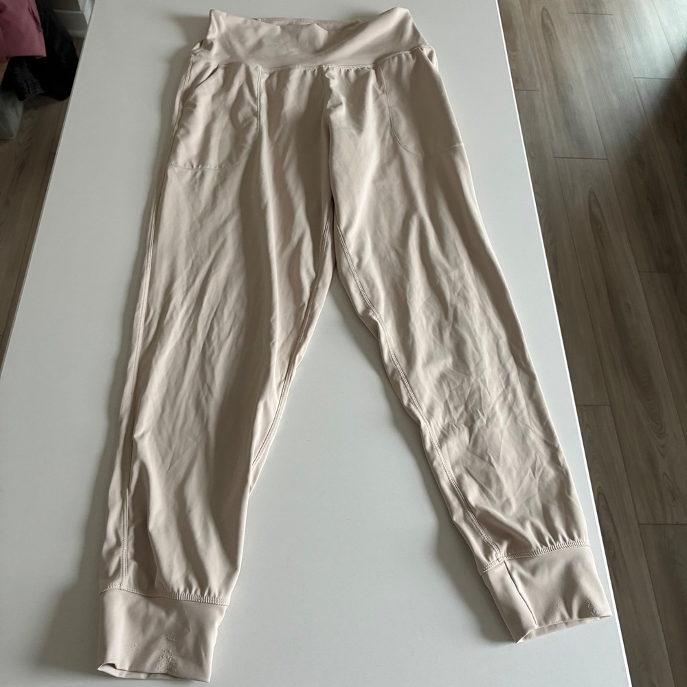 Oalka Women's Jogger Pants Light Tan Comfortable‎ Athleisure Size L